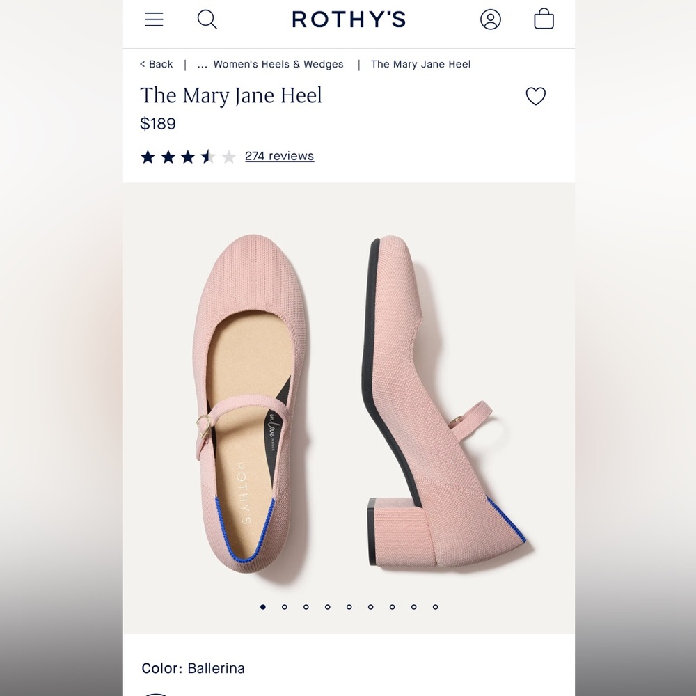 Rothy's Light Pink The Mary Jane Heel - Picture 1 of 6